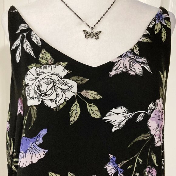 REITMANS Dark floral print spaghetti strap tank top ~ Boho XS SMALL black shirt - Picture 3 of 10